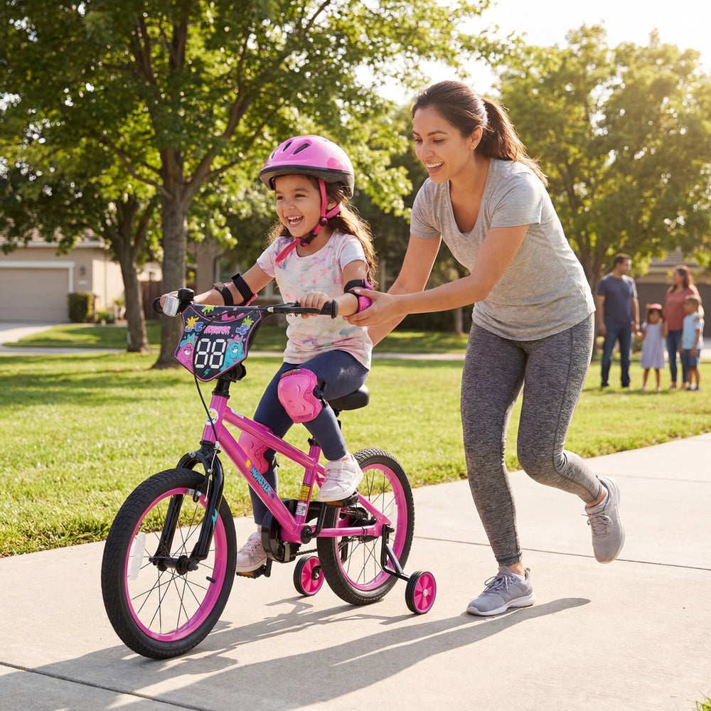 18 Inch Kids Bike with Training Wheels for Ages 4-8 Years Old Pink- Street Art Time - Gallery View 1 of 9