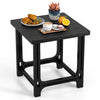 Black 18-inch outdoor Adirondack side table features a slatted surface, ideal for poolside use and low-maintenance enjoyment.