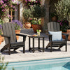 Black 18-inch outdoor Adirondack side table with slatted surface, perfect for poolside use and low-maintenance enjoyment.