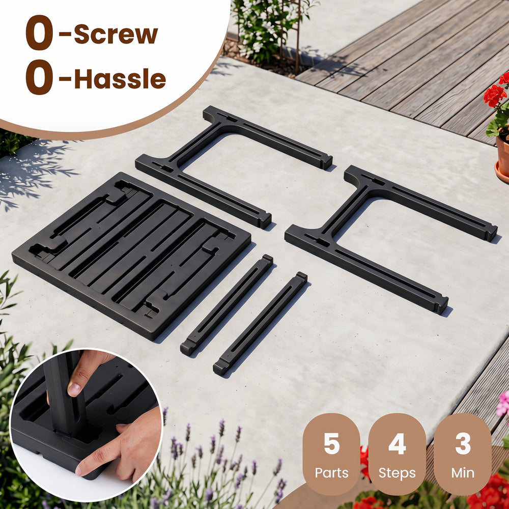 18-inch black outdoor Adirondack side table with slatted surface, featuring a 0-screw assembly for easy setup.