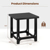 Black 18-inch outdoor Adirondack side table features a slatted surface, sturdy frame, and is perfect for poolside use.