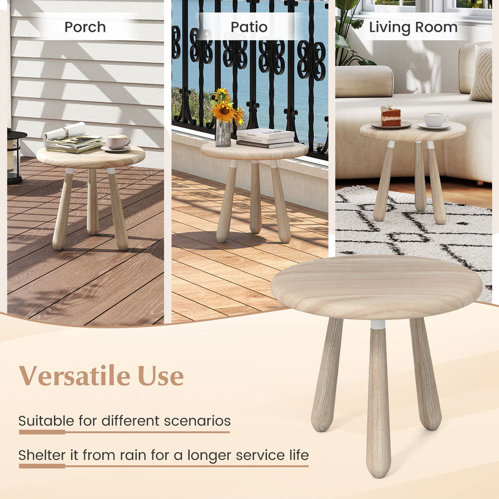 18-inch round outdoor mahogany wood side table with thickened board, ideal for porch, patio, or living room use.