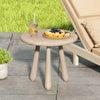 Round 18-inch outdoor side table made of solid mahogany wood, featuring a sleek surface for snacks and drinks.