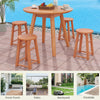 Natural wood bar stools set of 2 with round seats, perfect for outdoor patio or poolside seating.