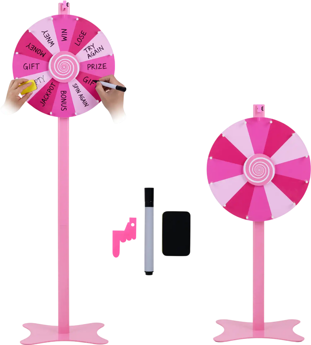 18-inch prize wheel with blackboard marker and eraser, featuring smooth rotation and stable petal-shaped base for.