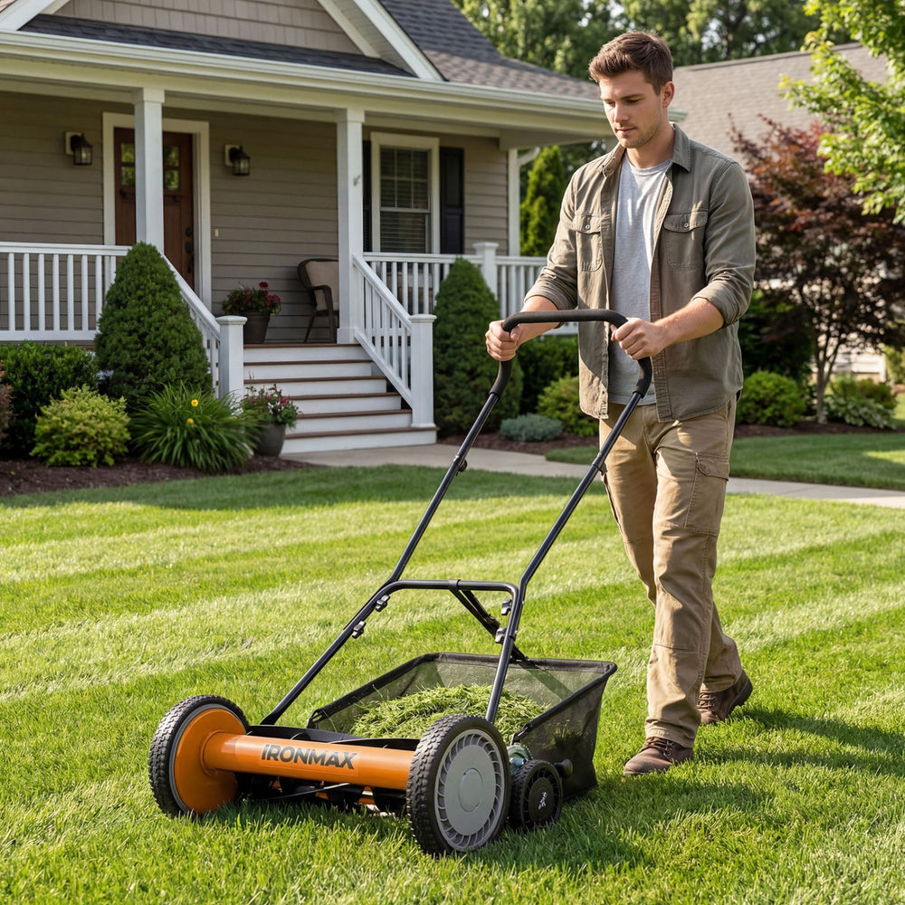 18 Inch Push Reel Lawn Mower 4-Position Adjustable with Removable Grass Catcher-Orange - Gallery View 1 of 10