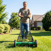 18-inch push reel lawn mower with removable grass catcher, ideal for quiet, low-maintenance yard work and adjustable.