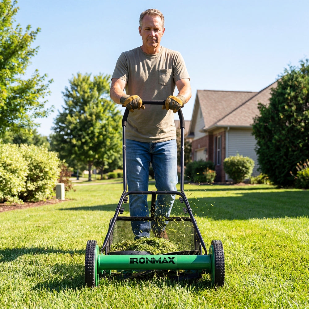 18 Inch Push Reel Lawn Mower 4-Position Adjustable with Removable Grass Catcher-Green - Gallery View 1 of 10
