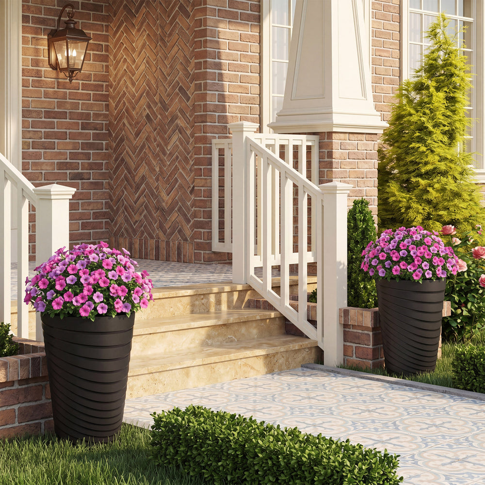 18 Inch Tall Flower Pot Set of 2 with Insert Bucket and Handle Design-Black - Gallery View 1 of 10