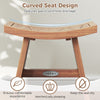 Curved seat design of the 18-inch teak wood shower bench promotes drainage and ensures a comfortable experience.