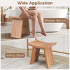 Teak wood shower bench with a curved seat, showcasing its sturdy design and versatility for bathroom or vanity use.