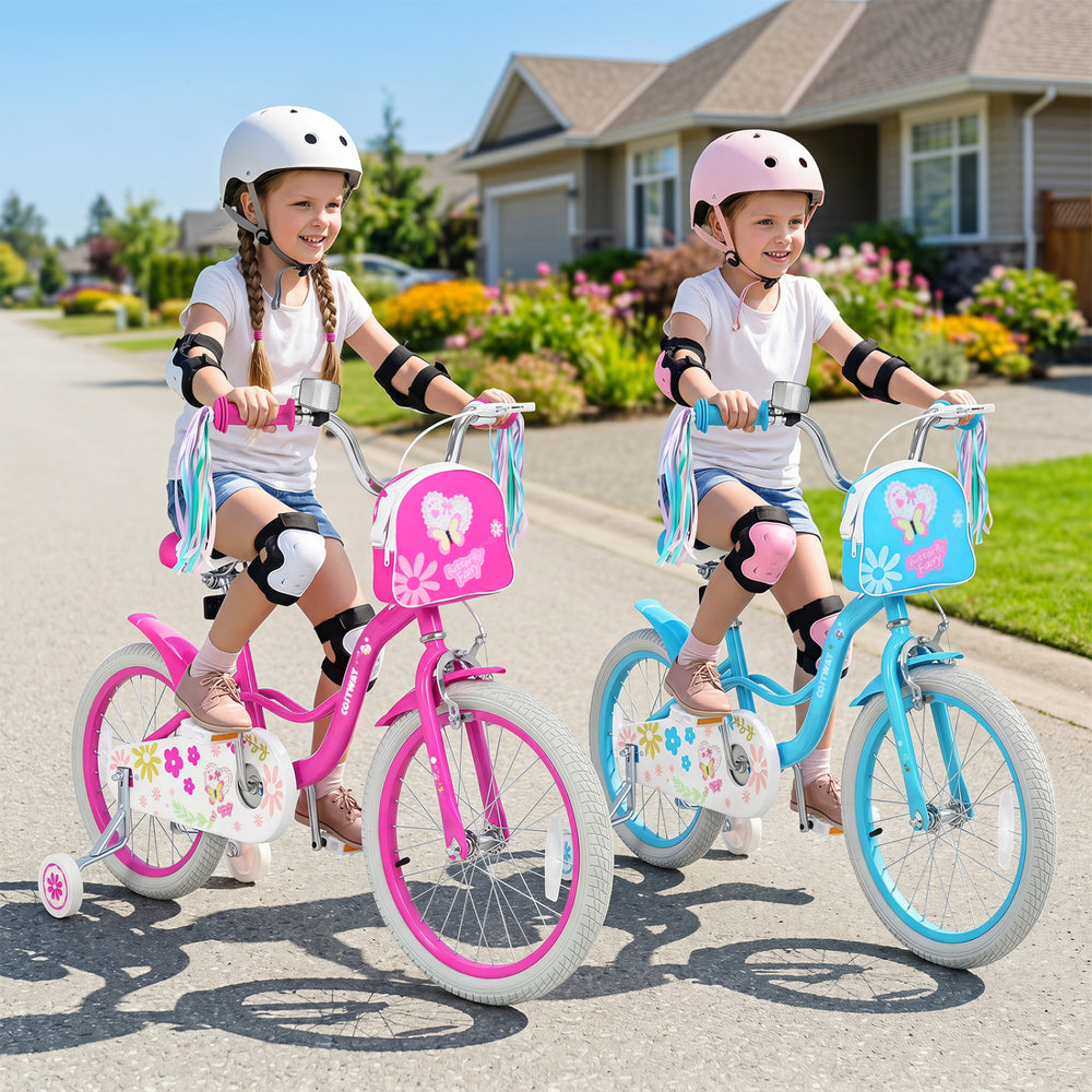 18 Inches Girls Bike with Front Bag and Streamers for 4-8 Years Blue - Gallery View 1 of 9