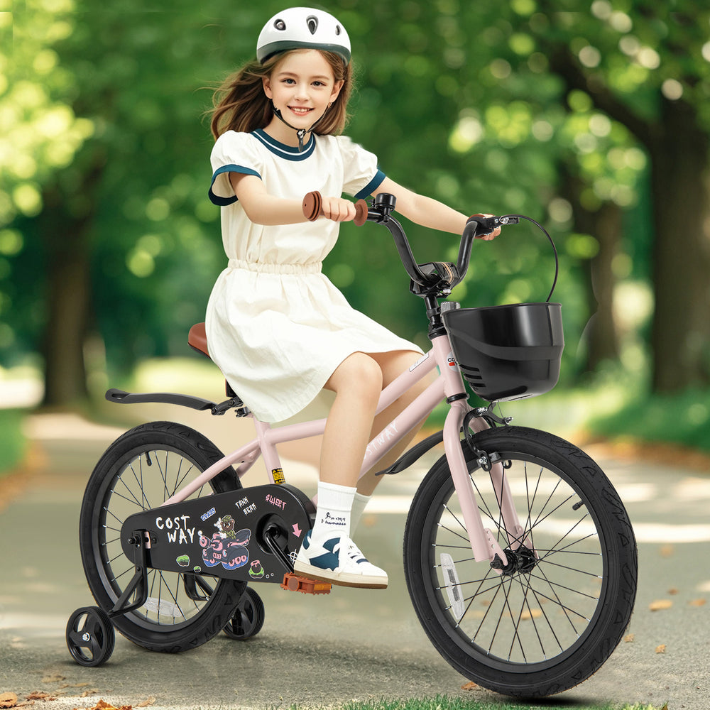 18 Inches Kids Bike with Basket and Adjustable Handlebar for 4-8 Years Old - Gallery View 1 of 9
