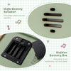 Close-up of the hidden battery box for the green 18 keys wooden piano, requiring 4 AA batteries for operation.