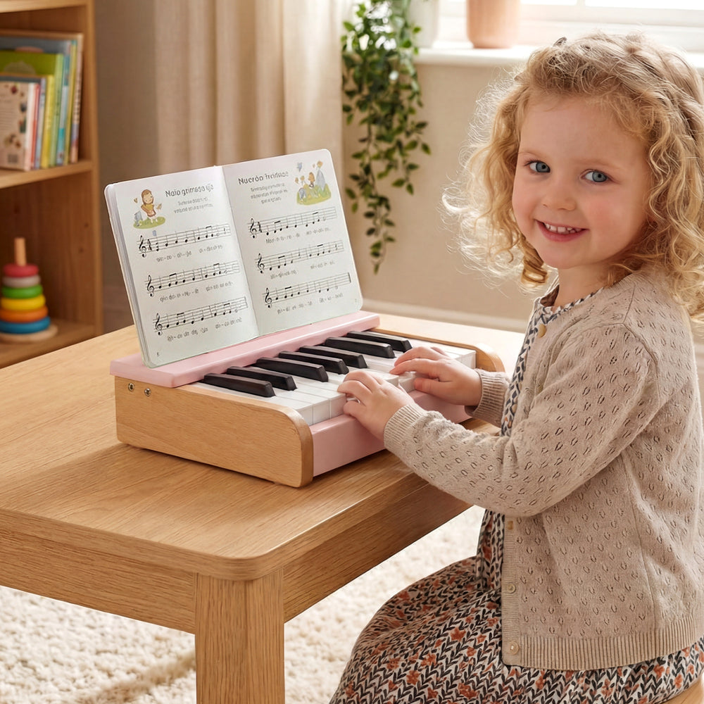 18 Keys Wooden Piano for Kids with Removable Music Stand-Pink - Gallery View 1 of 10