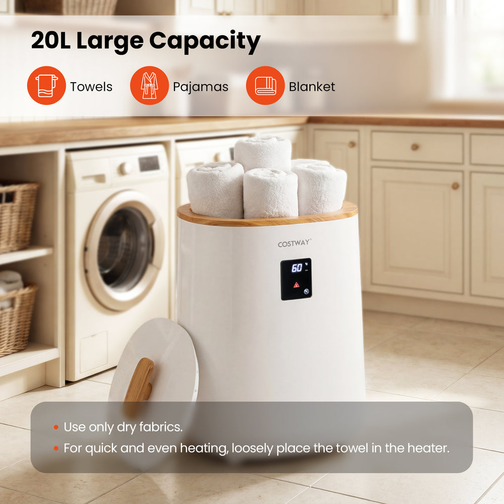 Large towel warmer with LED display, 18L capacity, ideal for quick heating of towels and blankets in the bathroom.
