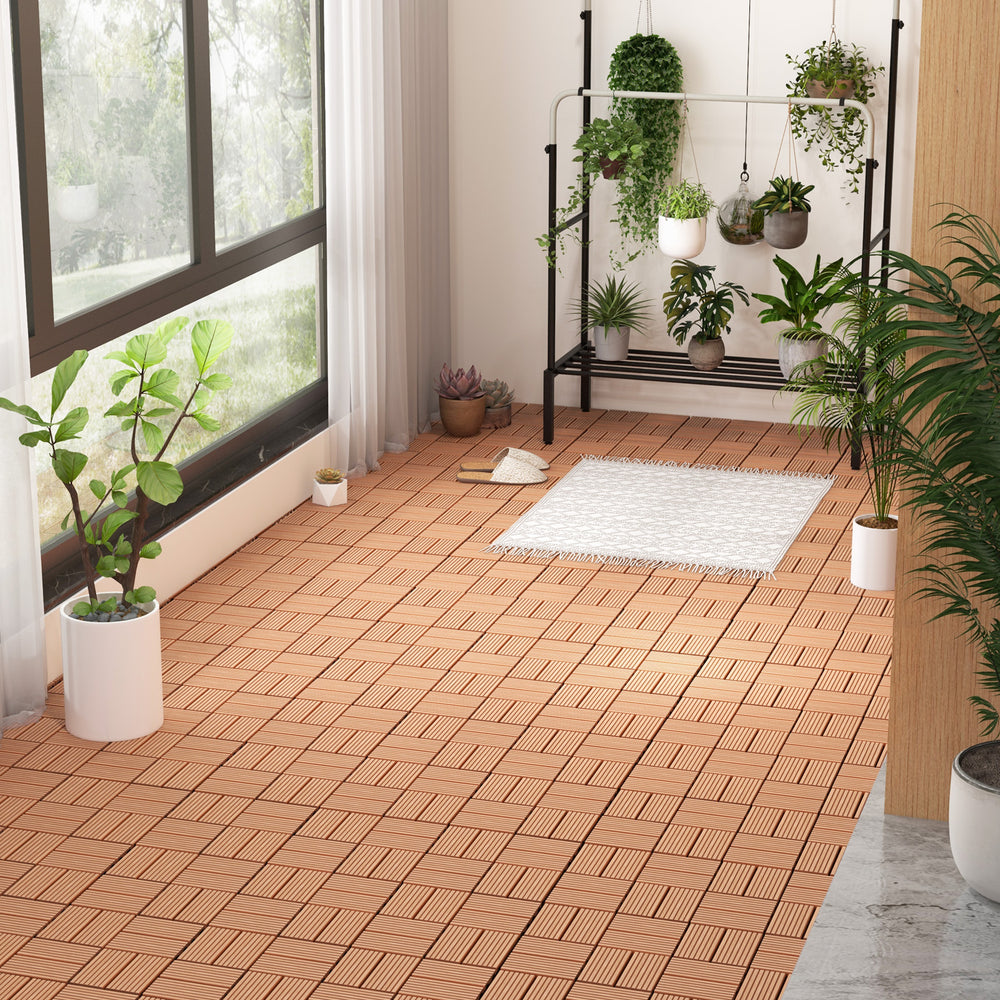 18 Pieces 12 x 12 Inch All Weather Interlocking Deck Tiles-Brown - Gallery View 1 of 10