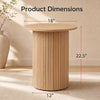 Round fluted side table with pedestal drum design, measuring 18" x 22.5", ideal for small spaces and stylish decor.