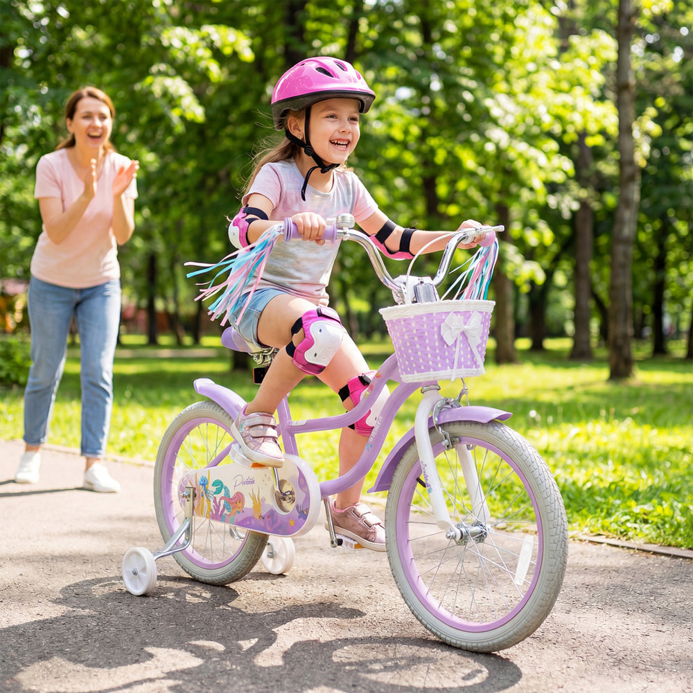 18-Inch Kids Bike Adjustable with Basket and Streamers Purple - Princess of the Sea Theme - Gallery View 1 of 10