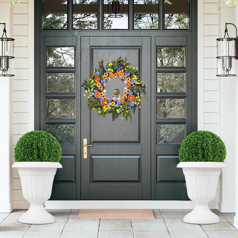 Vintage 18-inch tall white planters with pedestal base, perfect for indoor and outdoor plant displays.