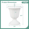 Vintage 18-inch tall white planters set of 2 with pedestal base and drainage hole, perfect for indoor and outdoor use.