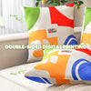 Square throw pillows with double-sided digital printing in vibrant colors, perfect for couch or bed decor.