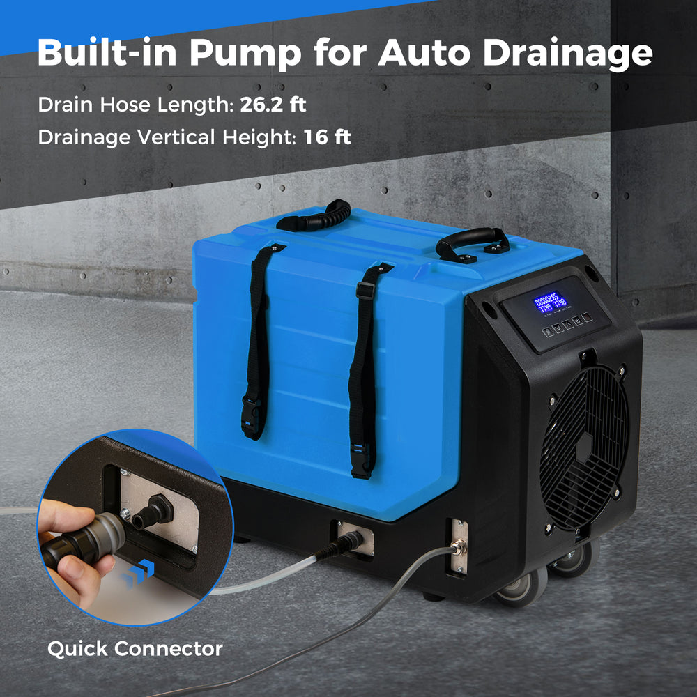 190 PPD Commercial Dehumidifier with Pump and 2 Wheels-Blue - Gallery View 1 of 9
