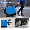 Blue 190 PPD commercial dehumidifier with pump, featuring a collapsible handle and two large wheels for easy mobility.