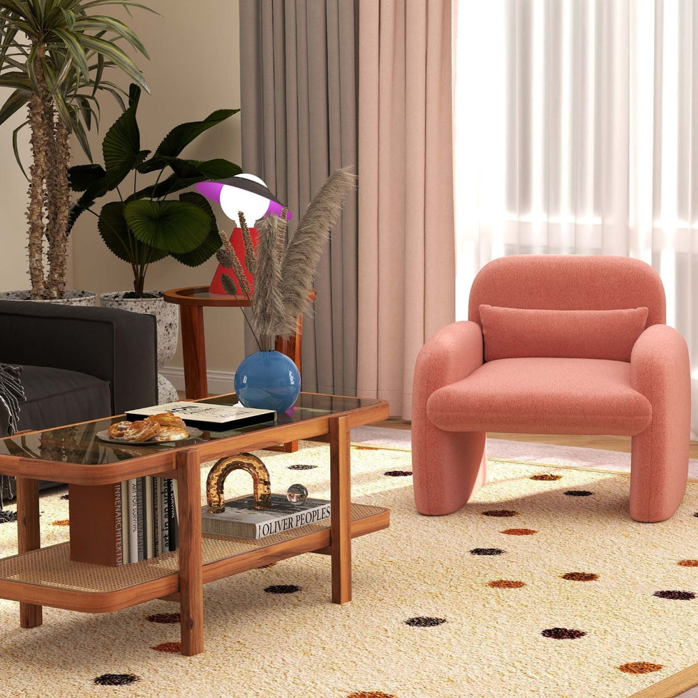 Ergonomic accent chair with soft sherpa upholstery and curved armrests, perfect for modern living room comfort.