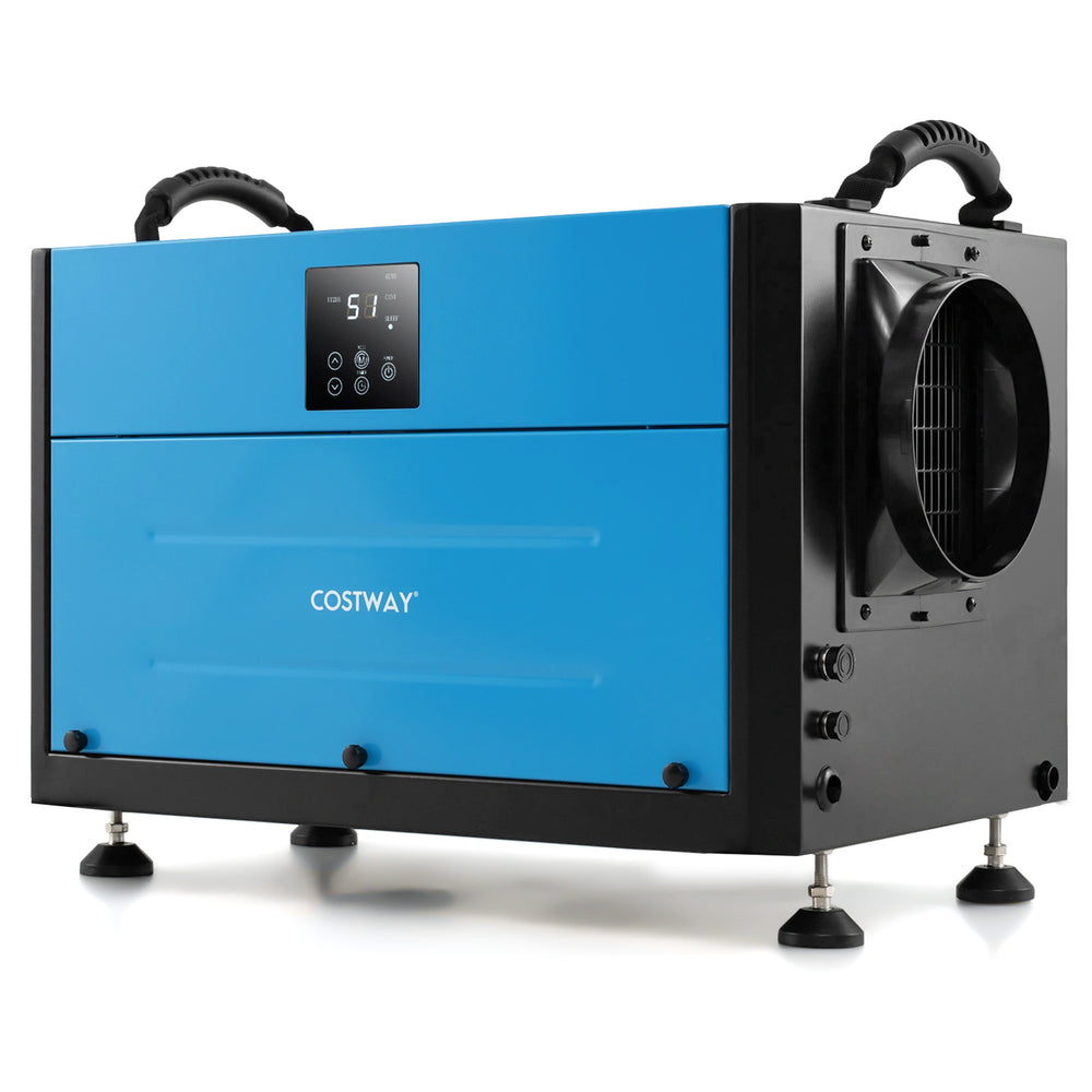 192 pint blue crawl space dehumidifier with digital control panel, adjustable feet, and 3 modes for effective humidity.