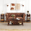 Narrow end table with drawer and storage shelves in walnut, perfect for small spaces in living rooms or offices.
