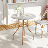 Round outdoor bistro table with a heavy-duty metal frame and adjustable foot pads, perfect for patio or garden use.