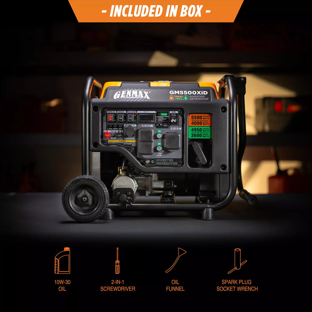 Genmax GM5500XiD Generator 4000W/5500W Dual Fuel Gas Propane Inverter Low THD CO Sensor New