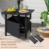 Outdoor side table with 1.89" umbrella hole, black wood-like surface, and inner storage for patio convenience.
