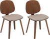 Set of 2 wooden dining chairs with padded seats and bentwood frames in walnut, ideal for dining rooms and kitchens.