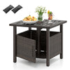 Outdoor side table in brown with a 1.93" umbrella hole, made of weather-resistant PE wicker, ideal for patio use.