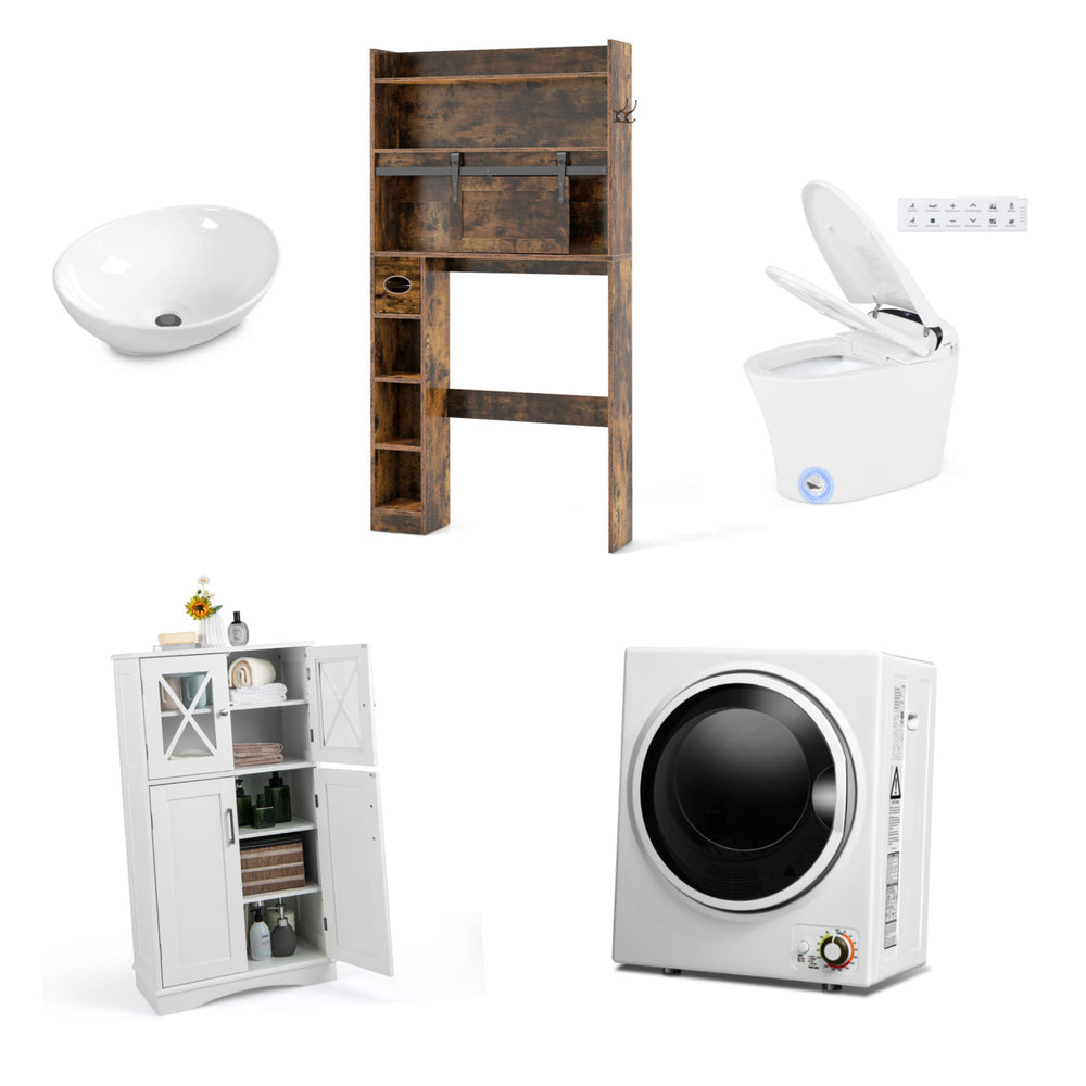 Over-the-toilet cabinet in a modern design with adjustable shelves for ample bathroom storage and organization.