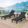 Black outdoor PP chaise lounge chairs set of 2 in a serene poolside setting, perfect for sunbathing and relaxation.