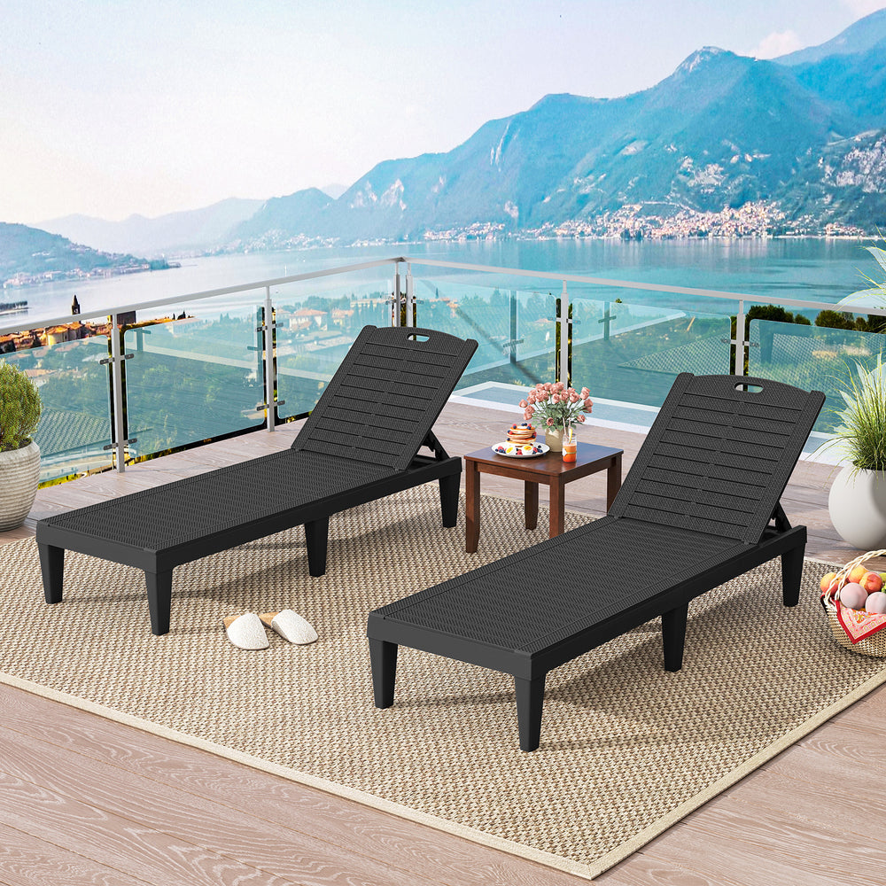 Outdoor PP Chaise Lounge Chairs Set of 2 with 4-Position Adjustable Backrests-Black - Gallery View 1 of 10