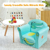 Kids crocodile armrest upholstered couch in turquoise, designed for safety and comfort, perfect for reading and.