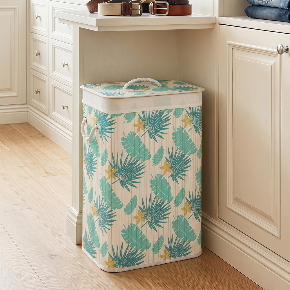 19 Gal Bamboo Clothes Hamper with Removable Liner and Portable Handles-Green - Gallery View 1 of 10