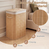 Bamboo clothes hamper with removable liner, sturdy design, and portable handles, perfect for laundry organization.