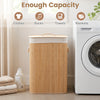 Bamboo clothes hamper with removable liner, 19-gal capacity, and portable handles for easy laundry storage.