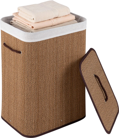 Costway 19 Gal Bamboo Clothes Hamper w/ Removable Liner Portable Handles 26433594 New