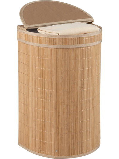 Costway Bamboo Laundry Hamper 19 Gal Zippered Lid 47813954 New