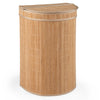 Bamboo laundry hamper with zippered lid, 19-gal capacity, lightweight design for easy carrying and space-saving storage.
