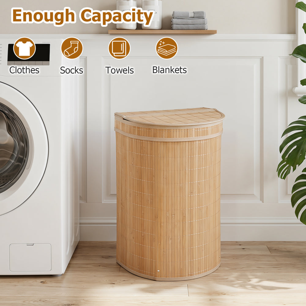Bamboo laundry hamper with zippered lid, 19-gal capacity, perfect for clothes and towels, ideal for bedrooms and.