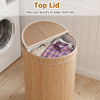 Bamboo laundry hamper with zippered lid, 19-gal capacity, ideal for keeping clothes out of sight in any room.