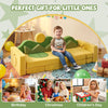 Modular kids play couch in green and yellow, made of soft velvet, perfect for inspiring creativity and family bonding.