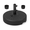 Fillable 19.5-inch round umbrella base stand in black, made of HDPE, designed for stability in yards and gardens.